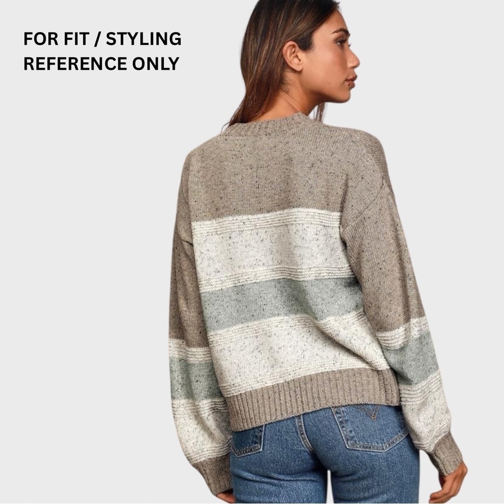 Lulus Women’s Sweater Small Brown Gray Multi Striped Balloon Sleeve Pullover - Picture 6 of 13